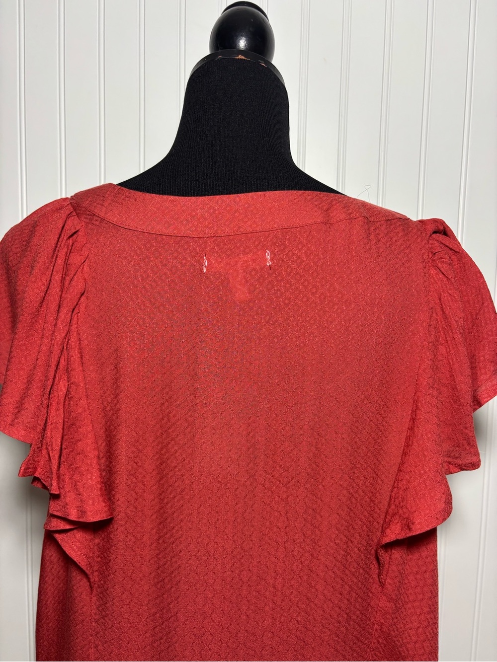 Maurices Ruffled Babydoll Blouse Cap Sleeve Rust Red Womens Size XXL Flowy Boho - Picture 6 of 16